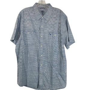 IZOD Mens Classic Button-Down Shirt Size XL Short Sleeve Blue Stripe Logo Pocket